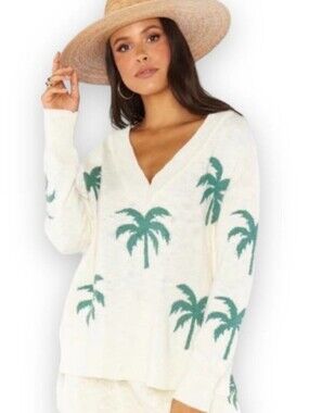 Show Me Your MuMu Cream Palm Tree V-Neck Tunic Coverup